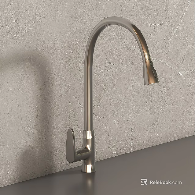 Modern Brushed Nickel Kitchen Faucet With Arch Spout And Lever Handle 3d model 