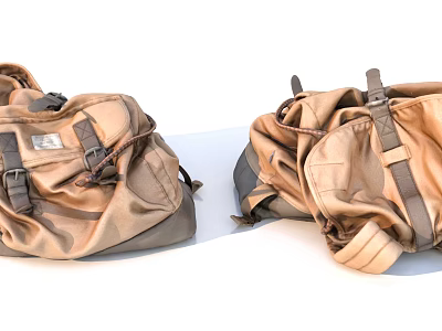 Two Brown Canvas Bags With Adjustable Straps And Metal Buckles 3d model