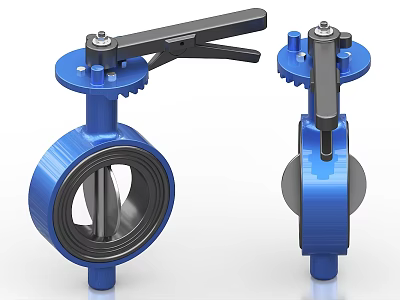 Industrial Blue Butterfly Valves With Gear Handles And Robust Body Structure 3d model