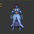 Woman 3D Model With Blue Flowing Dress Midriff Baring Top And Decorative Arm Bands