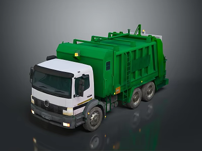 Green Functional Waste Collection Truck With White Cab And Dual Rear Wheels 3d model