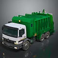 Green Functional Waste Collection Truck With White Cab And Dual Rear Wheels