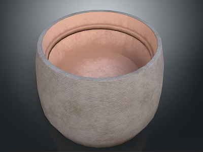 Decorative Round Clay Pot With Textured Exterior And Smooth Pink Interior 3d model