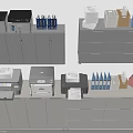 Gray Storage Cabinet Racks With Printers File Folders Paper And Office Supplies