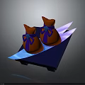 Traditional Food in Red Bags with Blue Bows on Blue Boat Shaped Tray