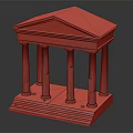 Classical European Architectural Model With Columns Steps And Triangular Roof