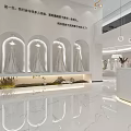 Elegant Modern Bridal Shop Interior With White Reception Counter Chandeliers Wedding Dress Mannequin And Staircase