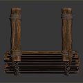 Wooden Suspension Bridge Model With Rope Railings Pillars And Wooden Planks Structure