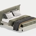 Modern Double Bed with Gray Headboard White Pillows and Green Striped Blanket