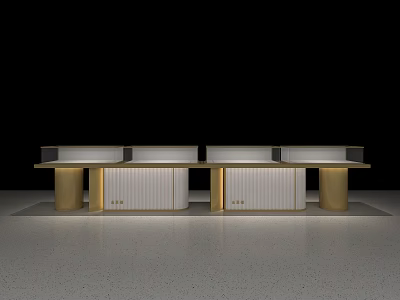 Modern Boutique Store Display Counter With White And Gold Storage Cabinets 3d model