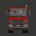 Red Mercedes Dump Truck With Large Cargo Bed And Multiple Wheels On Shiny Surface