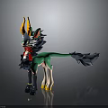 Mythical Creature Character With Green Body Yellow Horns White Mane Red Decorations And Black Tail