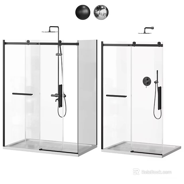 Modern Shower Head System With Overhead Handheld Sprayers And Black Frame Glass Enclosure 3d model 