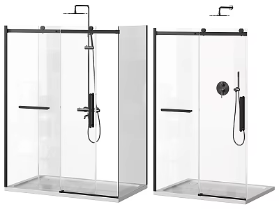 Modern Shower Head System With Overhead Handheld Sprayers And Black Frame Glass Enclosure 3d model