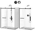 Modern Shower Head System With Overhead Handheld Sprayers And Black Frame Glass Enclosure