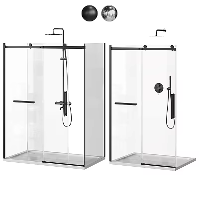 Modern Shower Head System With Overhead Handheld Sprayers And Black Frame Glass Enclosure 3d model