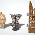 Creative Modern Roadside Facilities Featuring Woven Metal Frame And Wooden Structures 3d model