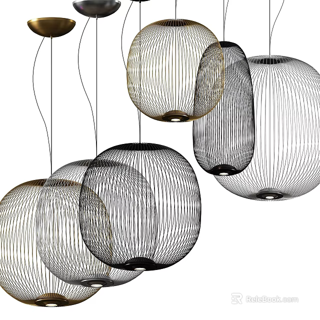 Modern Spherical Pendant Lights With Intricate Wire Frame Design For Interior Decoration 3d model
