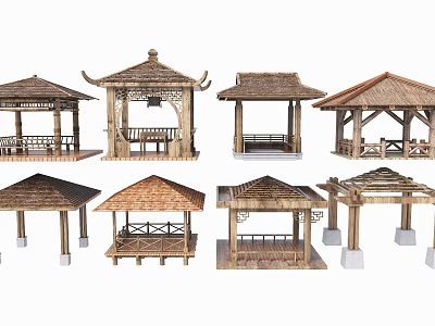 Traditional Wooden Garden Pavilions With Various Roof Designs And Outdoor Structures 3d model