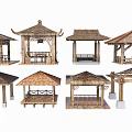 Traditional Wooden Garden Pavilions With Various Roof Designs And Outdoor Structures