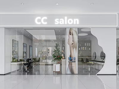Modern CC Salon Interior With Glass Facade Indoor Plants Styling Chairs And Mirrors 3d model