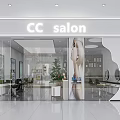 Modern CC Salon Interior With Glass Facade Indoor Plants Styling Chairs And Mirrors