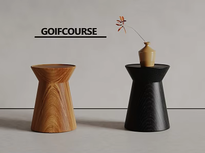 Modern Wooden Side Tables in Brown and Black with Decorative Vase and Flower 3d model