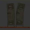 Two Gray Lockers Standing On Orange Wooden Floor With Dark Background