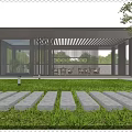 Modern Garden Landscape Design With Pavilion Lawn Stone Pathway And Greenery