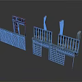 Scene Components Including Red Door Metal Fence Grid Gates And Wall Panels