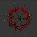 Red Spider Lily With Long Thin Red Petals And Green Stem Against Gray Gradient Background