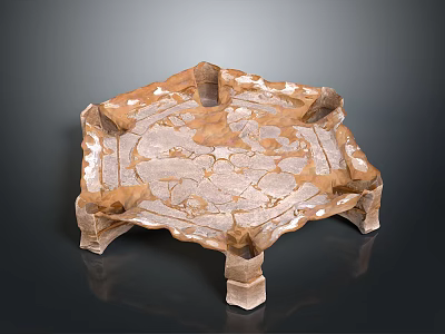 Hexagonal Decorative Furniture Tray With Carved Patterns Wavy Edges And Pillar Supports 3d model