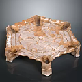 Hexagonal Decorative Furniture Tray With Carved Patterns Wavy Edges And Pillar Supports