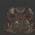 Ancient Symmetric Carved Artifact With Mythical Animal Motifs And Pedestal