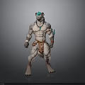 3D Mythical Creature Character With White Spotted Fur Blue Accents And Orange Loincloth