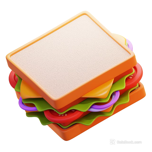Layered Sandwich With Fresh Lettuce Tomato Onion And Cheese Slices 3d model 