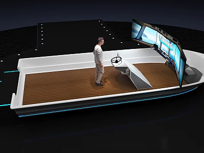Amusement Equipment With Wooden Platform Control Console Steering Wheel Large Screens And Blue Lighting 3d model