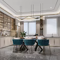 Modern Living and Dining Room Interior With Marble TV Wall Large Windows Sofa And Rug