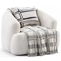 Cozy Beige Single Sofa With Striped Pillow Plaid Throw Blanket And Matching Ottoman