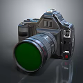 3D Rendered Digital Camera With Black Body And Green Lens Cap For Electronics Enthusiasts