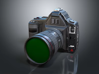 3D Rendered Digital Camera With Black Body And Green Lens Cap For Electronics Enthusiasts 3d model