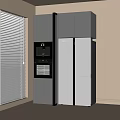 Modern Double Door Refrigerator Freezer With Built In Water Dispenser And Gray Cabinets In Kitchen