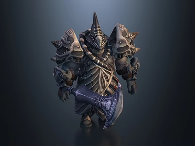 Game Movie Character Armored Warrior With Spiked Helmet And Battle Axe 3d model