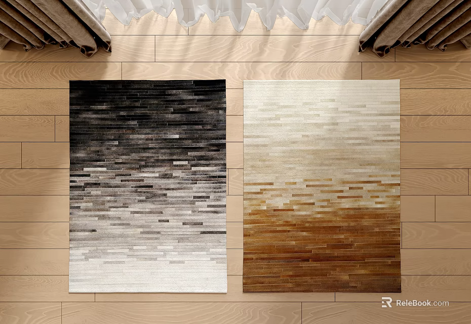 Modern Square Rugs With Gradient Color Patterns On Wooden Floor 3d model