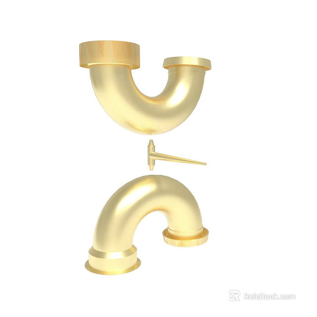 Golden U Shaped Metal Pipe Fitting Connector with Pin for Plumbing 3d model 