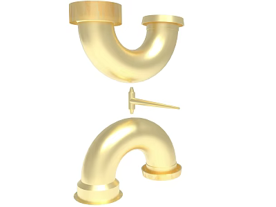 Golden U Shaped Metal Pipe Fitting Connector with Pin for Plumbing 3d model