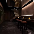 Modern Bar Interior With Sleek Counter Stools Shelves Displaying Liquor Bottles And Green Plants