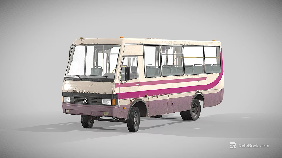 Vintage Bus Exterior With Pink And White Stripes And Large Passenger Windows 3d model 
