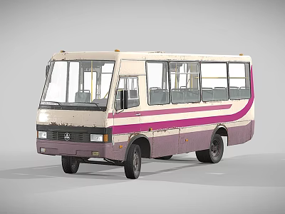 Vintage Bus Exterior With Pink And White Stripes And Large Passenger Windows 3d model