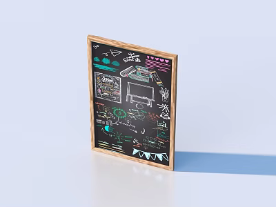 Colorful Household Items Chalkboard with Wooden Frame and Hand Drawn Illustrations 3d model